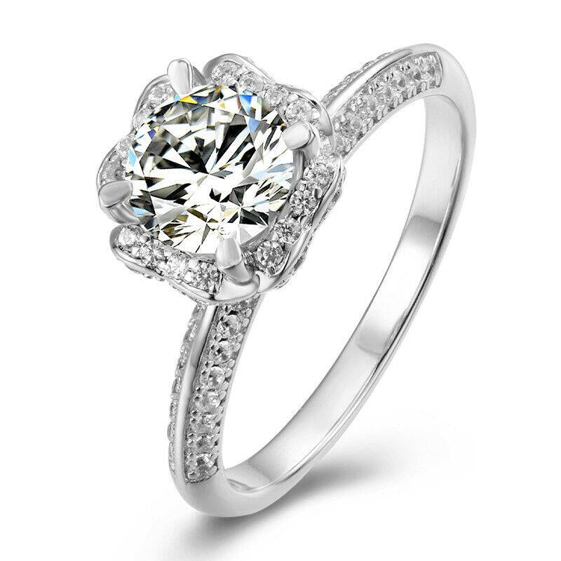 1.0 Ct Flower Shaped Mossanite Engagement Ring-Evani Jewelry