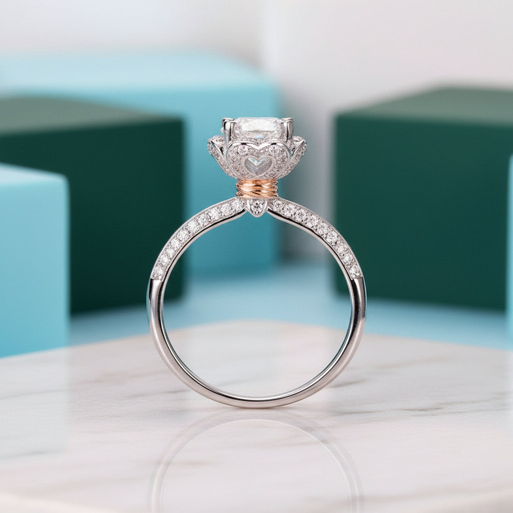 1.0 Ct Flower Shaped Mossanite Engagement Ring-Evani Jewelry