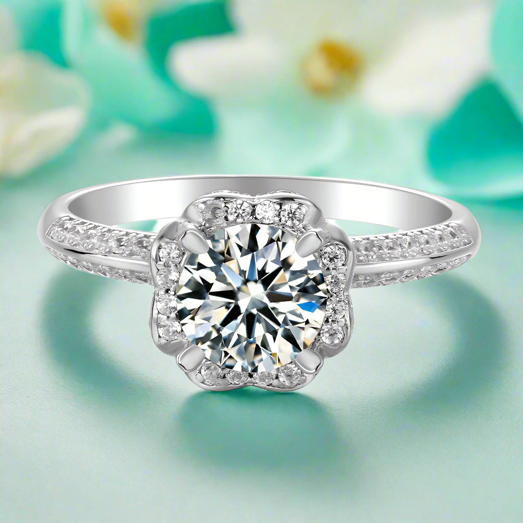 1.0 Ct Flower Shaped Mossanite Engagement Ring-Evani Jewelry