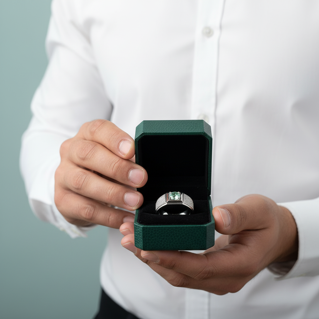 1.0 Ct Green Round Diamond Option Iced Out Men's Wedding Ring