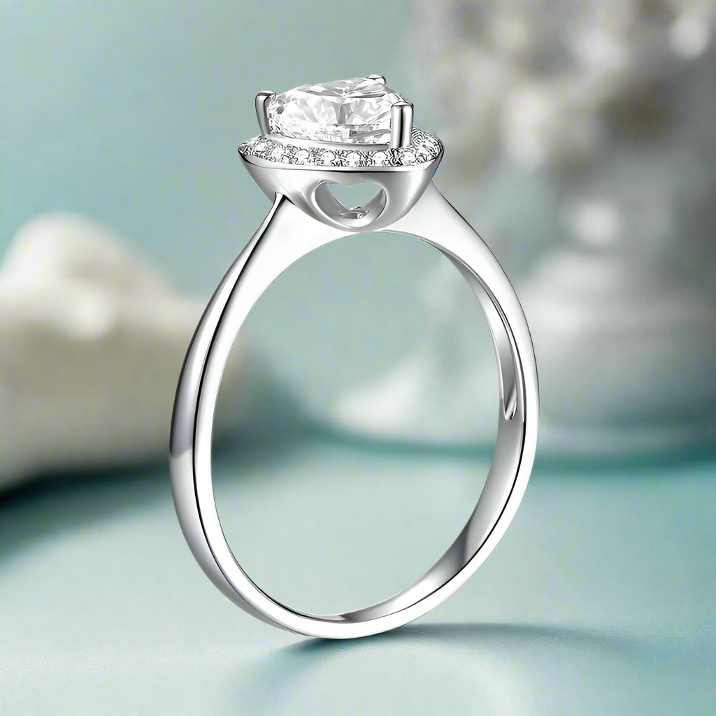 1.0 Ct Heart Cut Halo Diamond Engagement Ring-Evani Naomi Jewelry