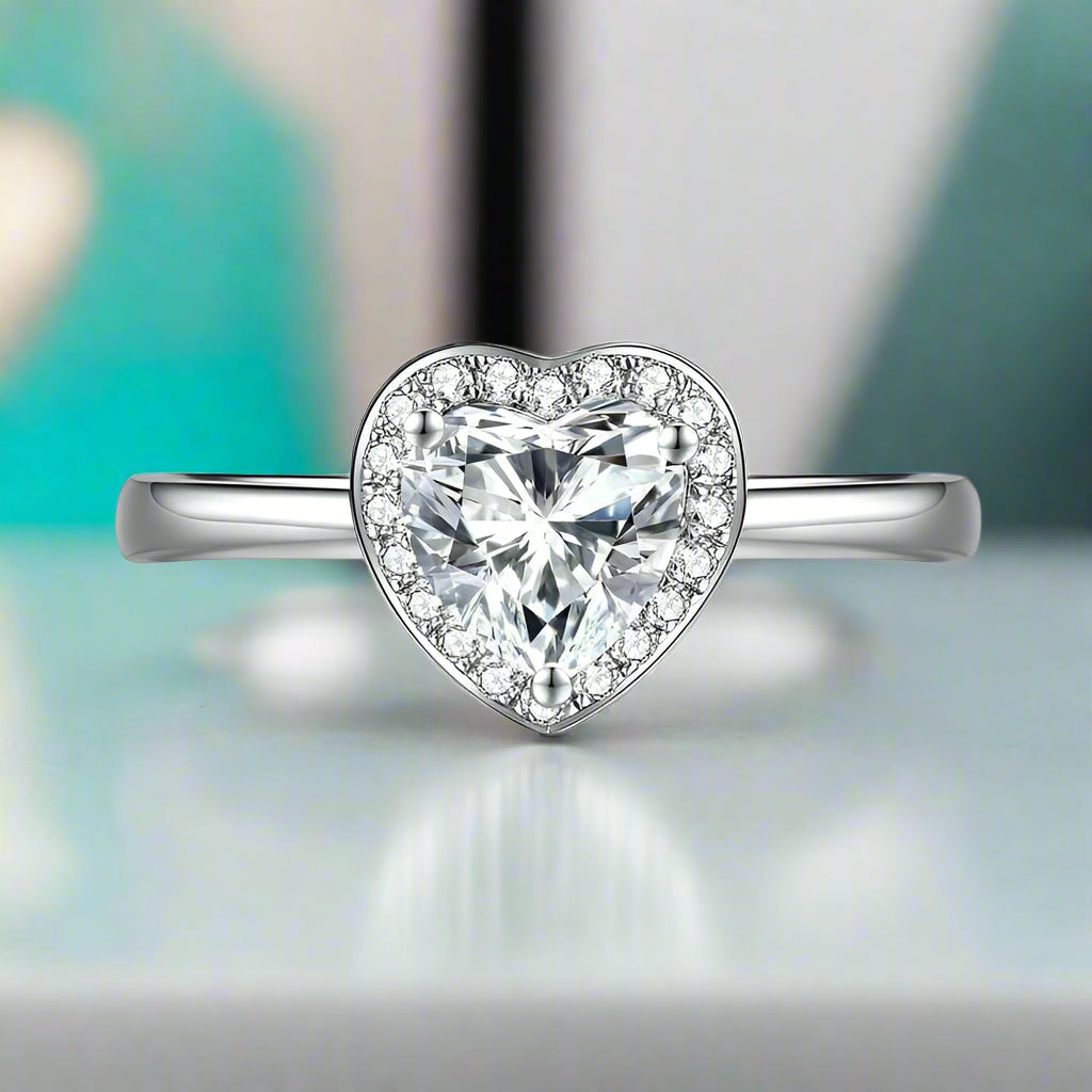 1.0 Ct Heart Cut Halo Diamond Engagement Ring-Evani Jewelry