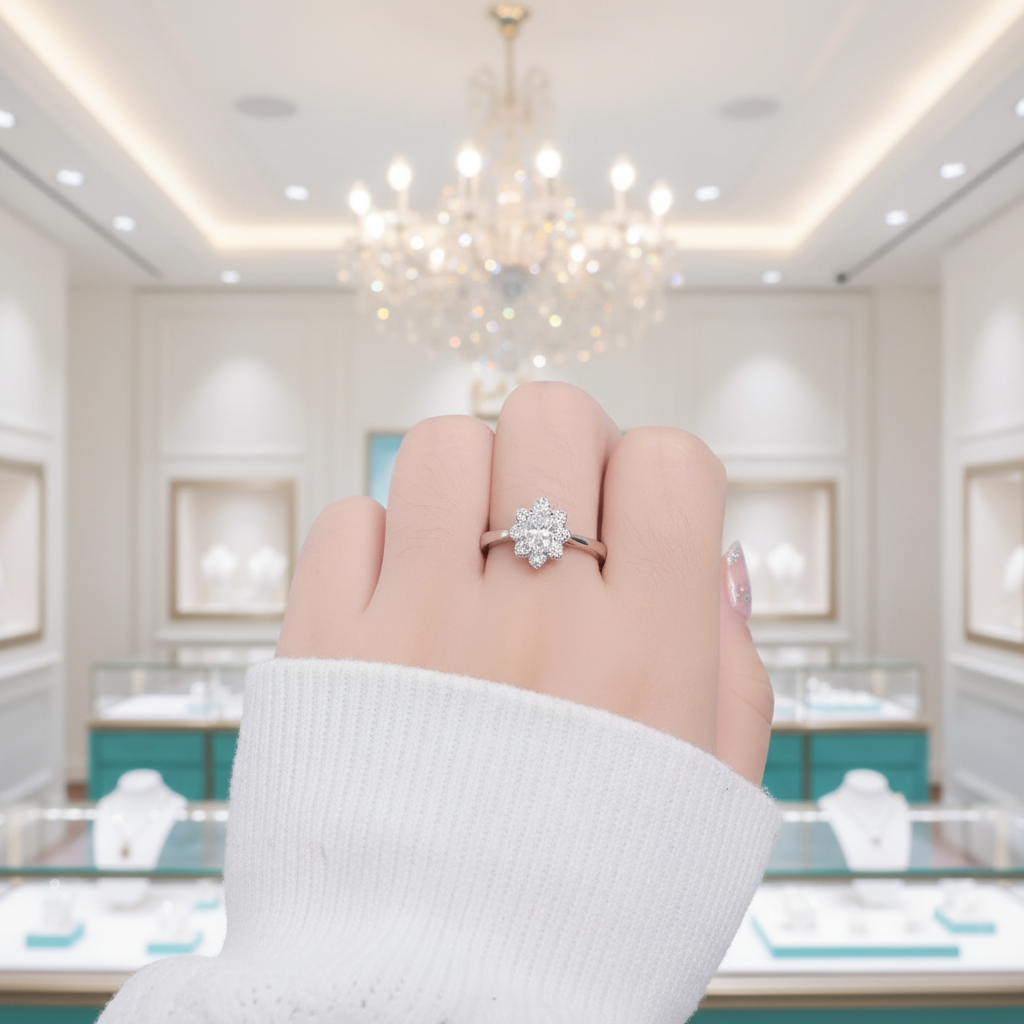 1.0 Ct Oval Cut Lotus Shaped Engagement Ring-Evani Jewelry