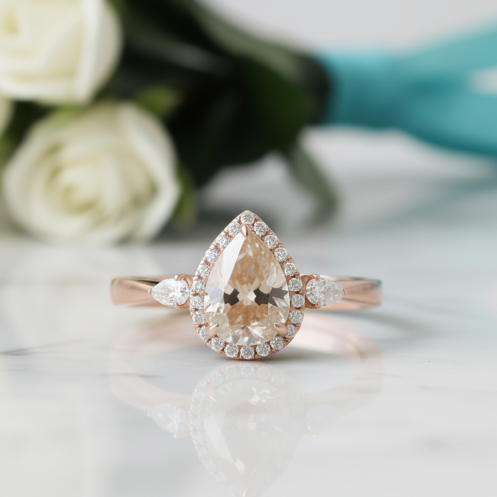 1.0 Ct Pear Cut Diamond Engagement Ring-Evani Jewelry