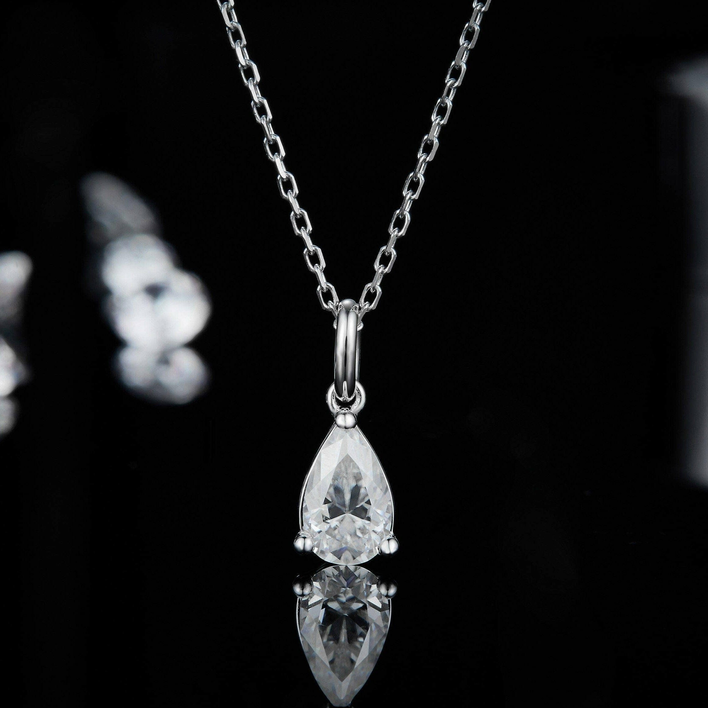 1.0 Ct Pear Diamond Classic Stud Earrings and Necklace-Evani Naomi Jewelry