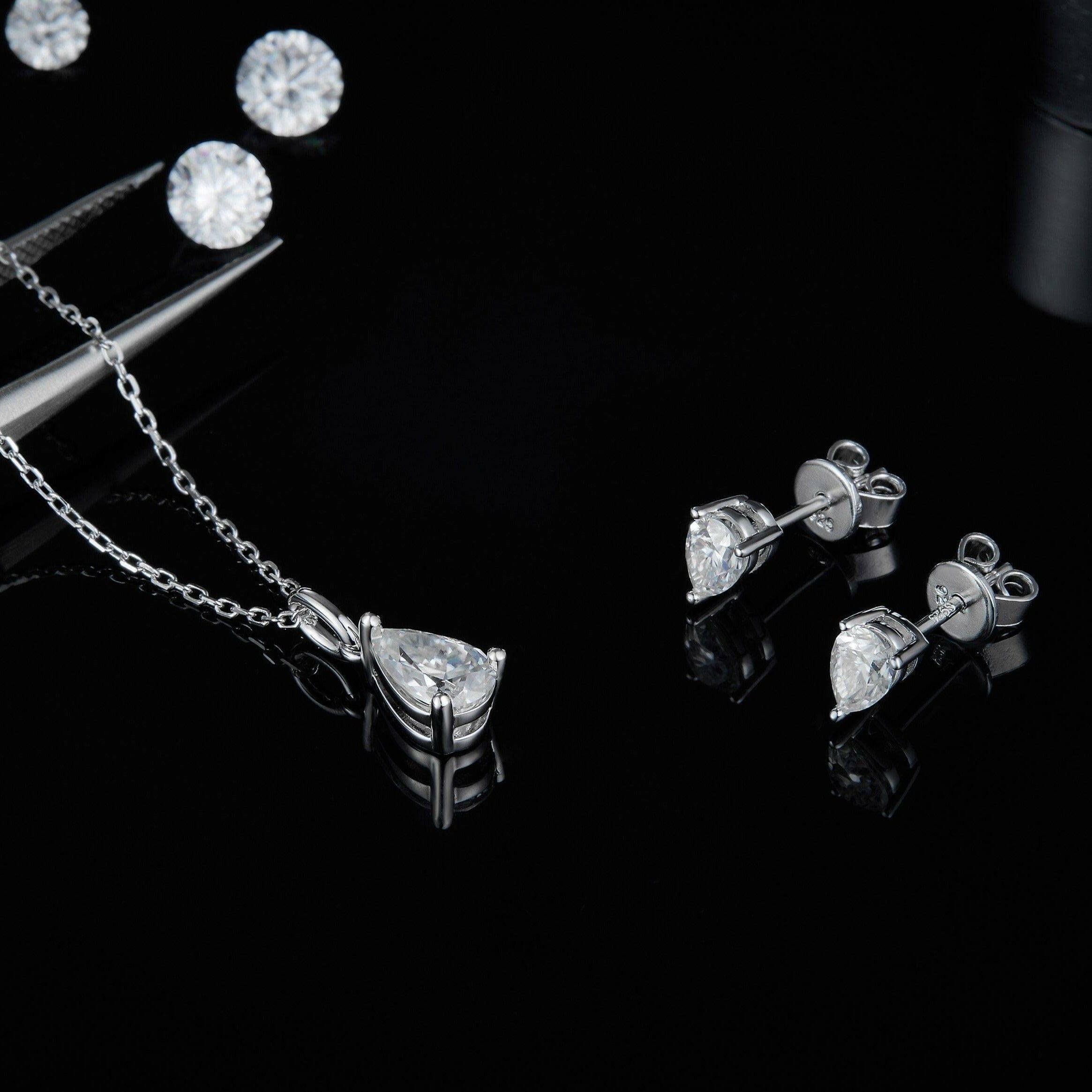 1.0 Ct Pear Diamond Classic Stud Earrings and Necklace-Evani Naomi Jewelry