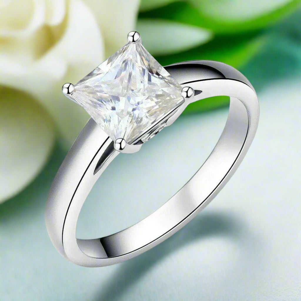 1.0 Ct Princess Cut 14K White Gold Engagement-Evani Naomi Jewelry