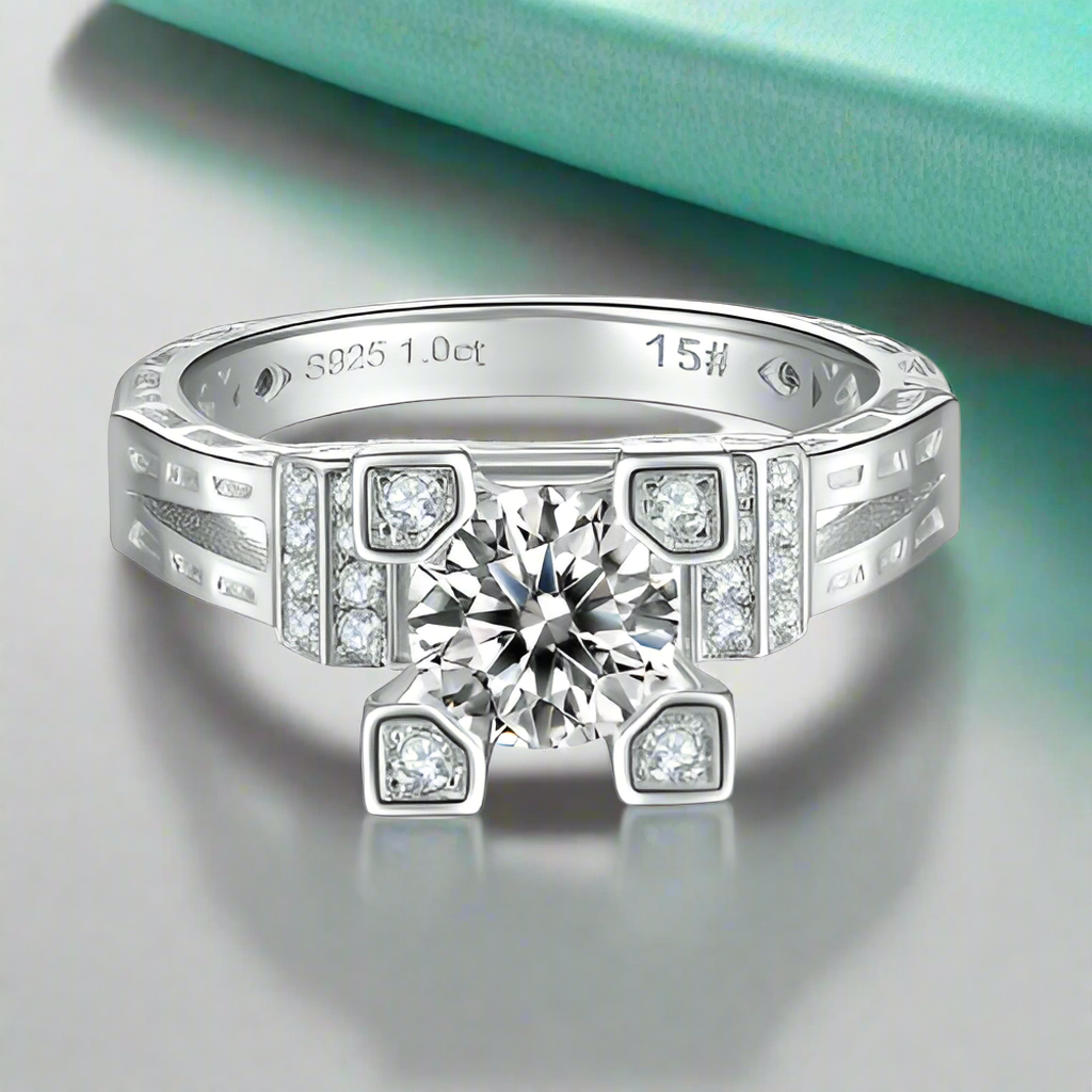 1.0 Ct Round & Baguette Diamond Engagement Ring-Evani Naomi Jewelry