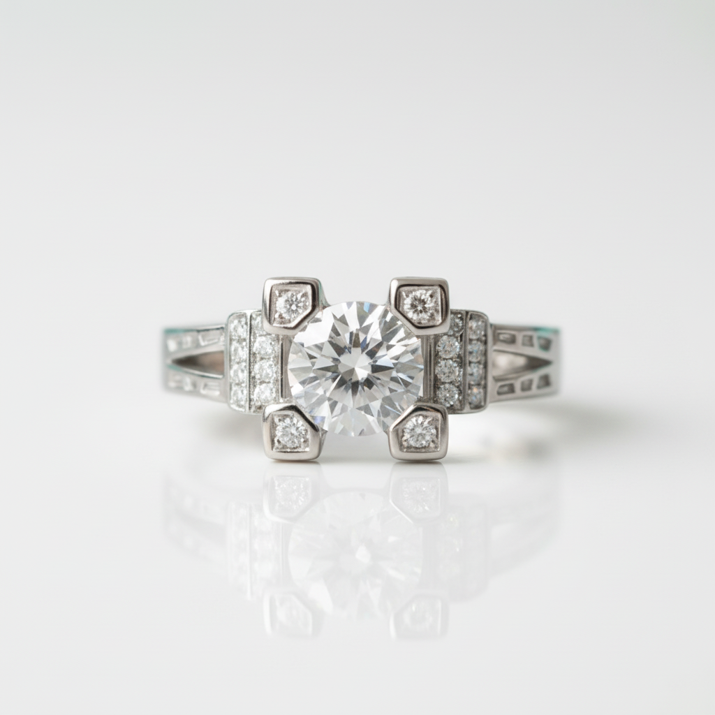 1.0 Ct Round & Baguette Diamond OptionEngagement Ring - Evani Naomi Jewelry