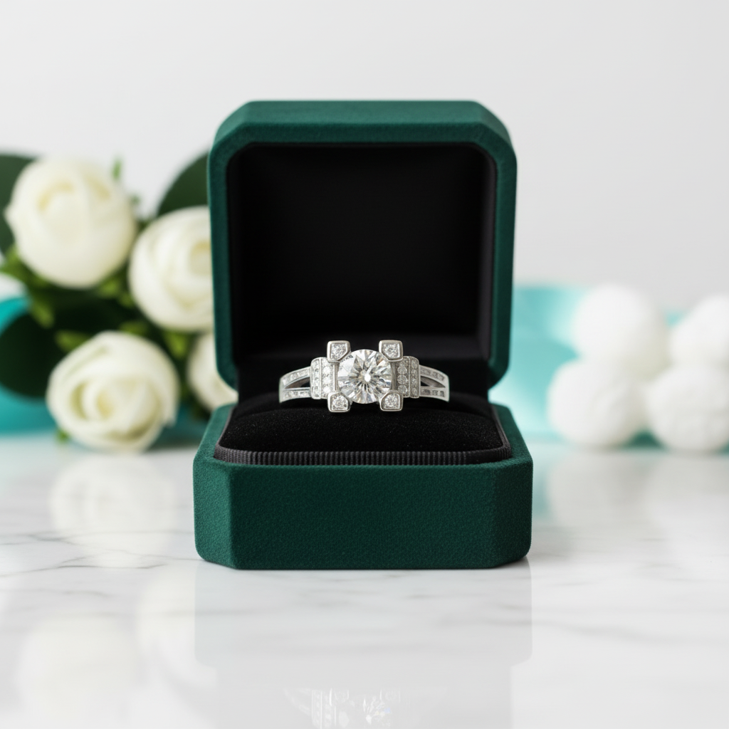 1.0 Ct Round & Baguette Diamond OptionEngagement Ring - Evani Naomi Jewelry