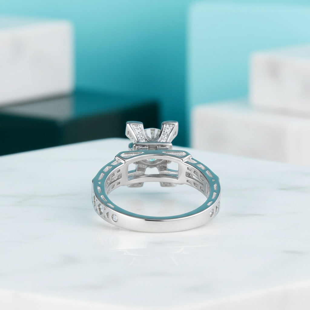 1.0 Ct Round & Baguette Diamond Engagement Ring-Evani Jewelry