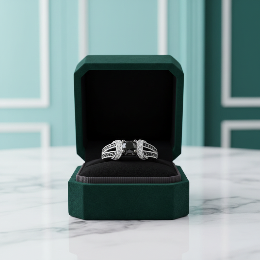 1.0 Ct Round Cut Black and White Diamond Option Engagement Ring - Evani Naomi Jewelry