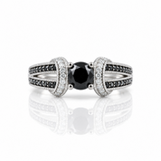 1.0 Ct Round Cut Black and White Diamond Option Engagement Ring
