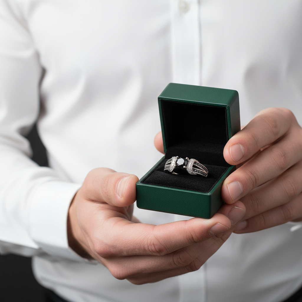 1.0 Ct Round Cut Black and White Diamond Option Engagement Ring - Evani Naomi Jewelry