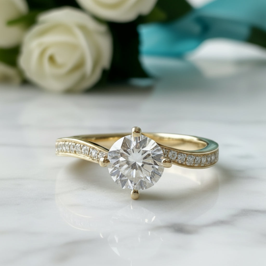 1.0 Ct Round Cut Diamond 14K Yellow Gold Engagement Ring-Evani Jewelry