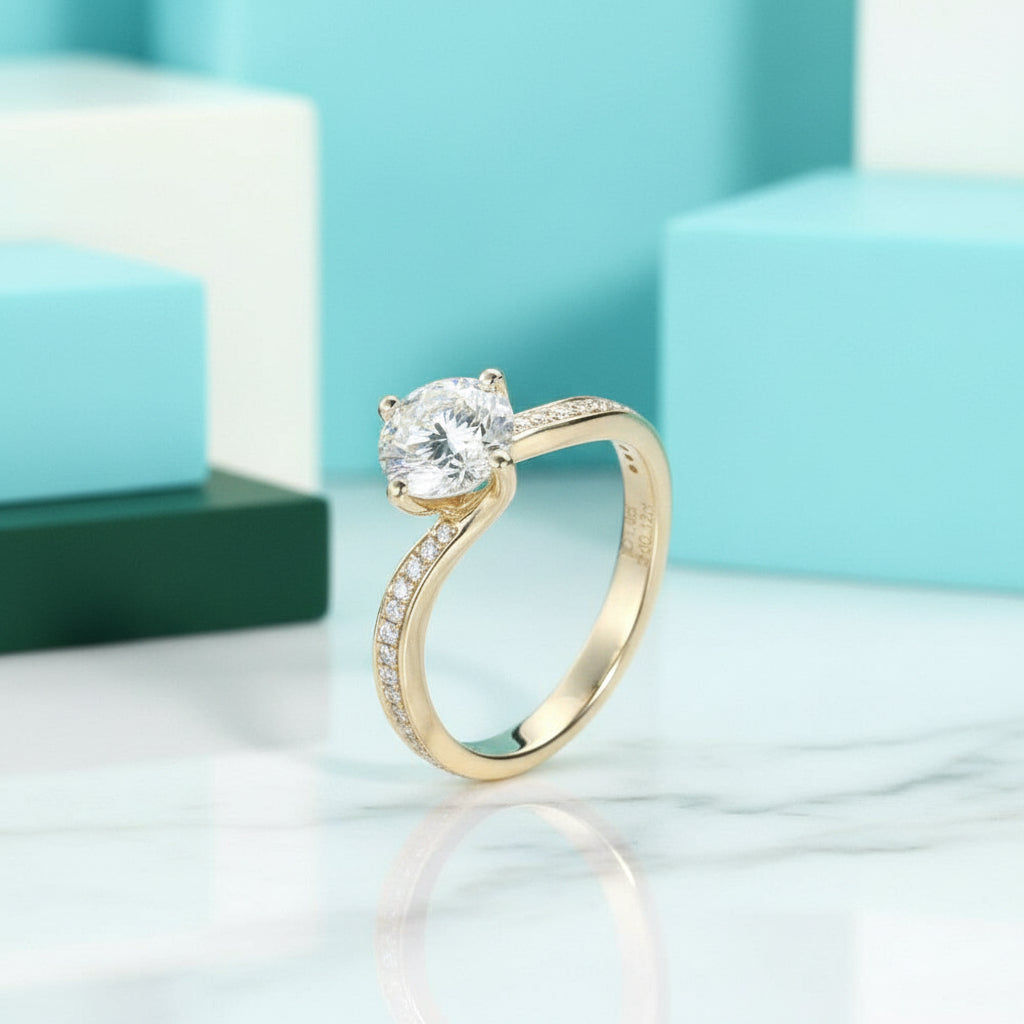 1.0 Ct Round Cut Diamond 14K Yellow Gold Engagement Ring-Evani Jewelry