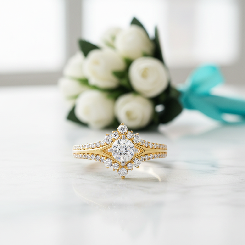1.0 Ct Round Cut Diamond 14k Yellow Gold Engagement Ring-Evani Jewelry