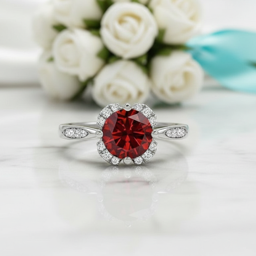 1.0 Ct Round Cut Garnet Birthstone Ring-Evani Jewelry