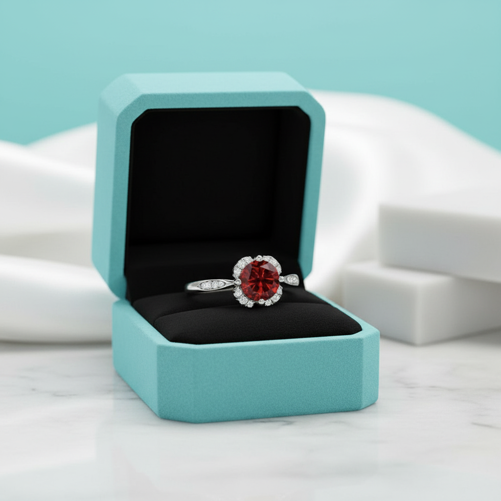 1.0 Ct Round Cut Garnet Birthstone Ring-Evani Jewelry