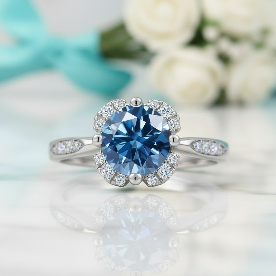 1.0 Ct Round Cut Sapphire Birthstone Engagement Ring-Evani Jewelry