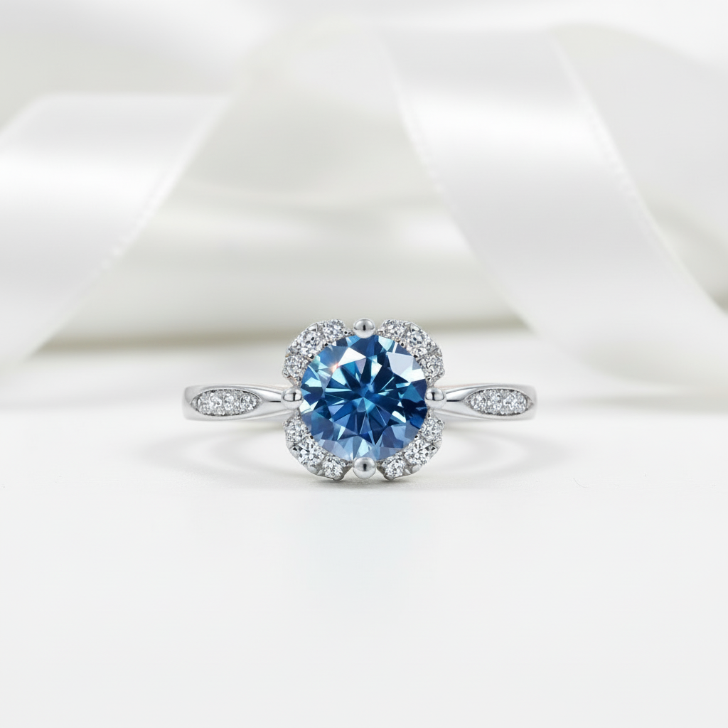 1.0 Ct Round Cut Sapphire Birthstone Engagement Ring-Evani Jewelry