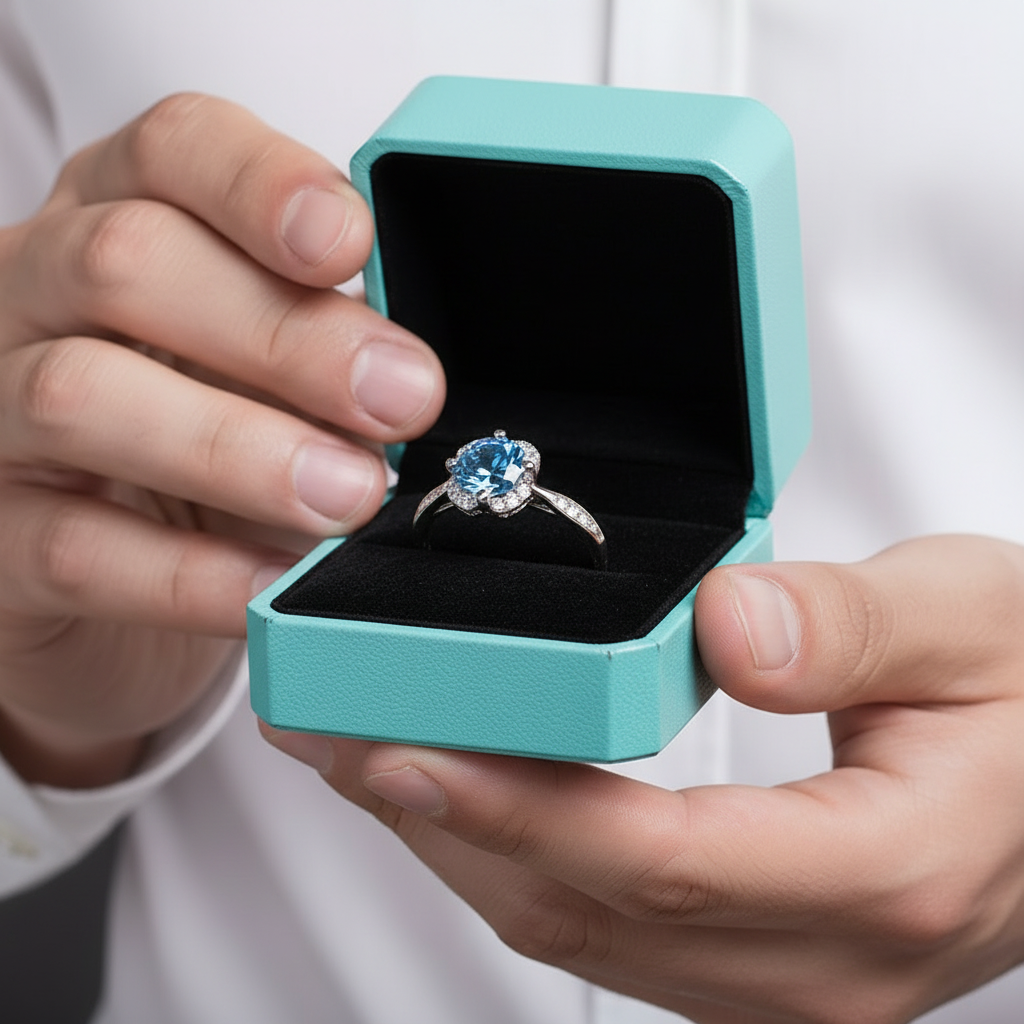 1.0 Ct Round Cut Sapphire Birthstone Engagement Ring-Evani Jewelry