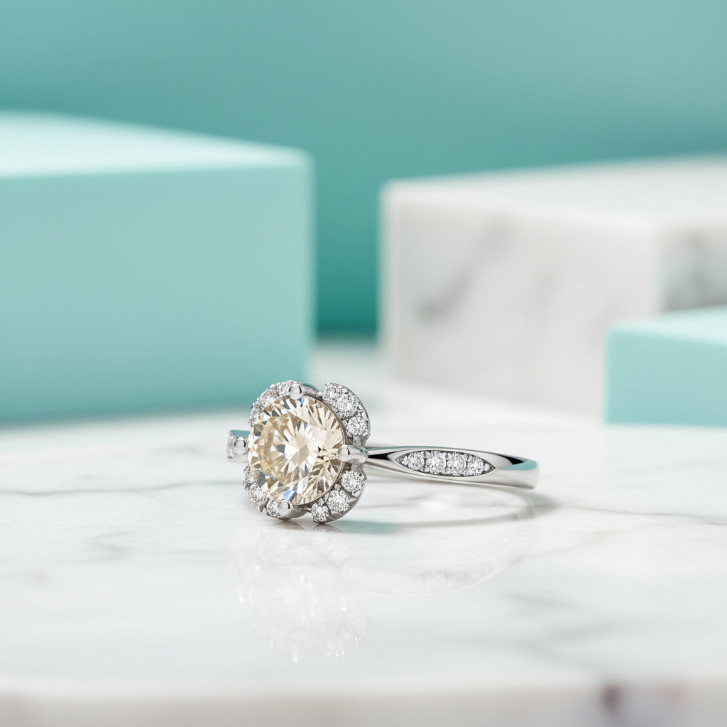 1.0 Ct Round Cut Diamond Topaz and Citrine Engagement Ring-Evani Jewelry