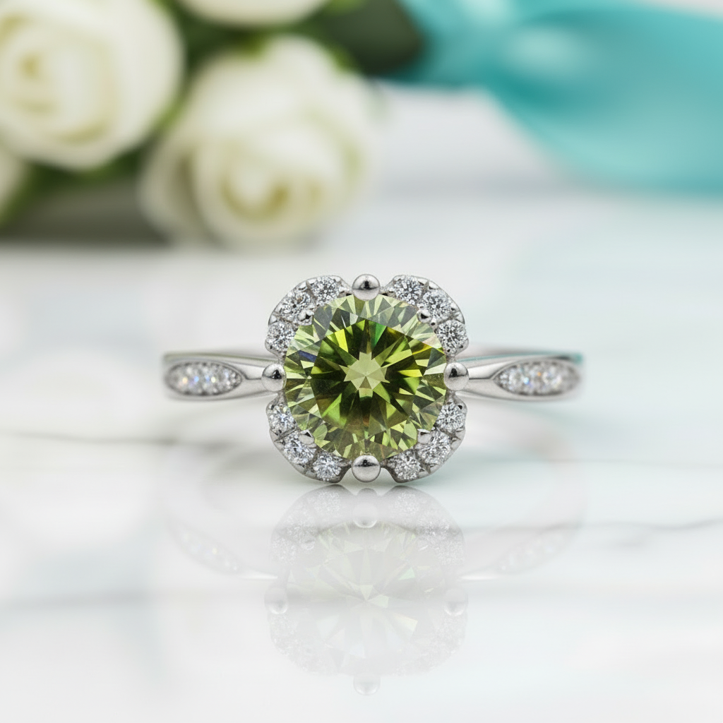 1.0 Ct Round Cut Peridot Engagement Ring-Evani Jewelry