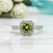 1.0 Ct Round Cut Peridot Engagement Ring-Evani Jewelry