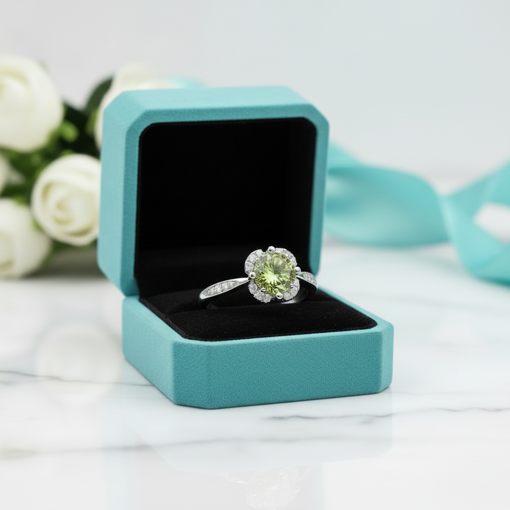 1.0 Ct Round Cut Peridot Engagement Ring-Evani Jewelry