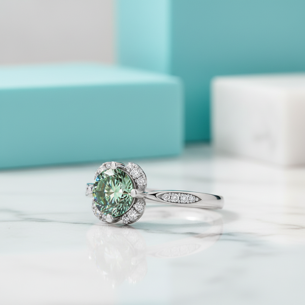 1.0 Ct Round Cut Peridot Engagement Ring-Evani Jewelry