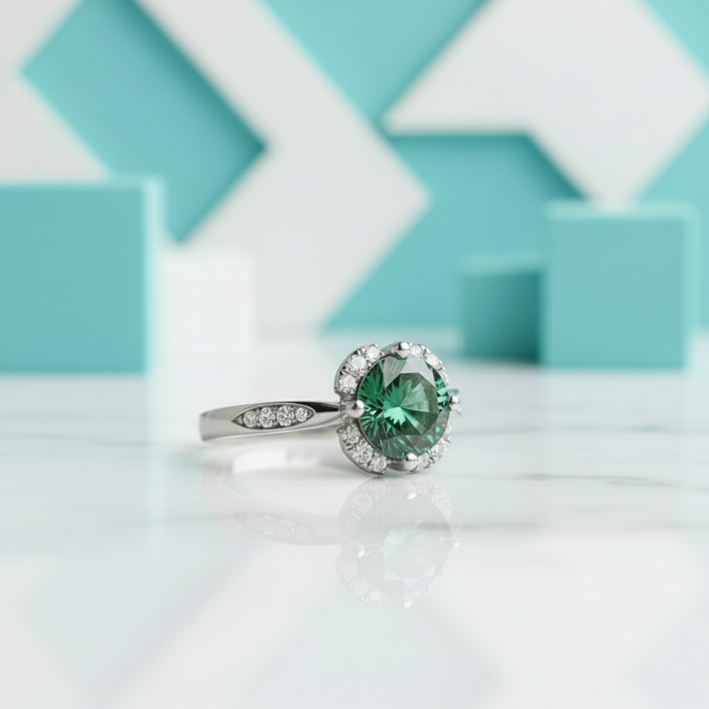 1.0 Ct Round Cut Emerald Birthstone Engagement Ring-Evani Jewelry