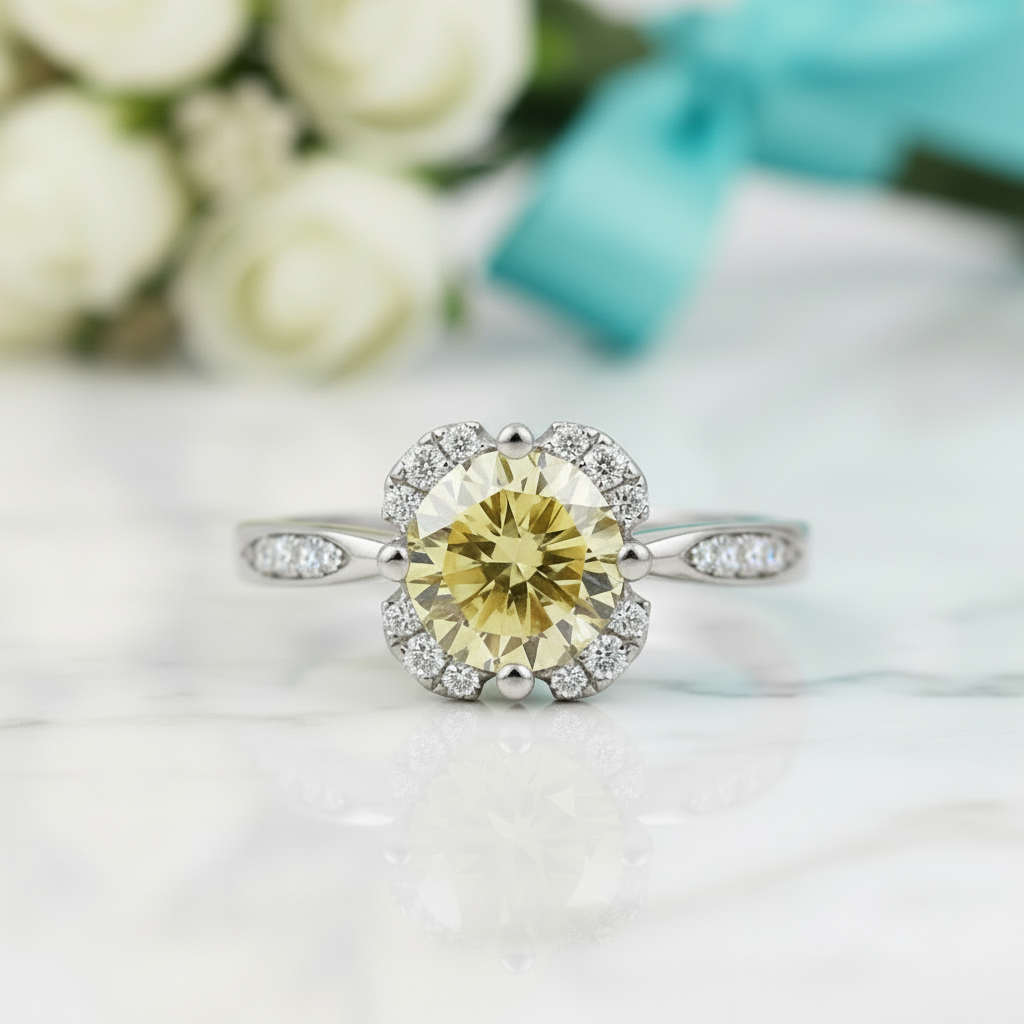 1.0 Ct Topaz and Citrine Round Cut Birthstone Engagement Ring - Evani Naomi Jewelry