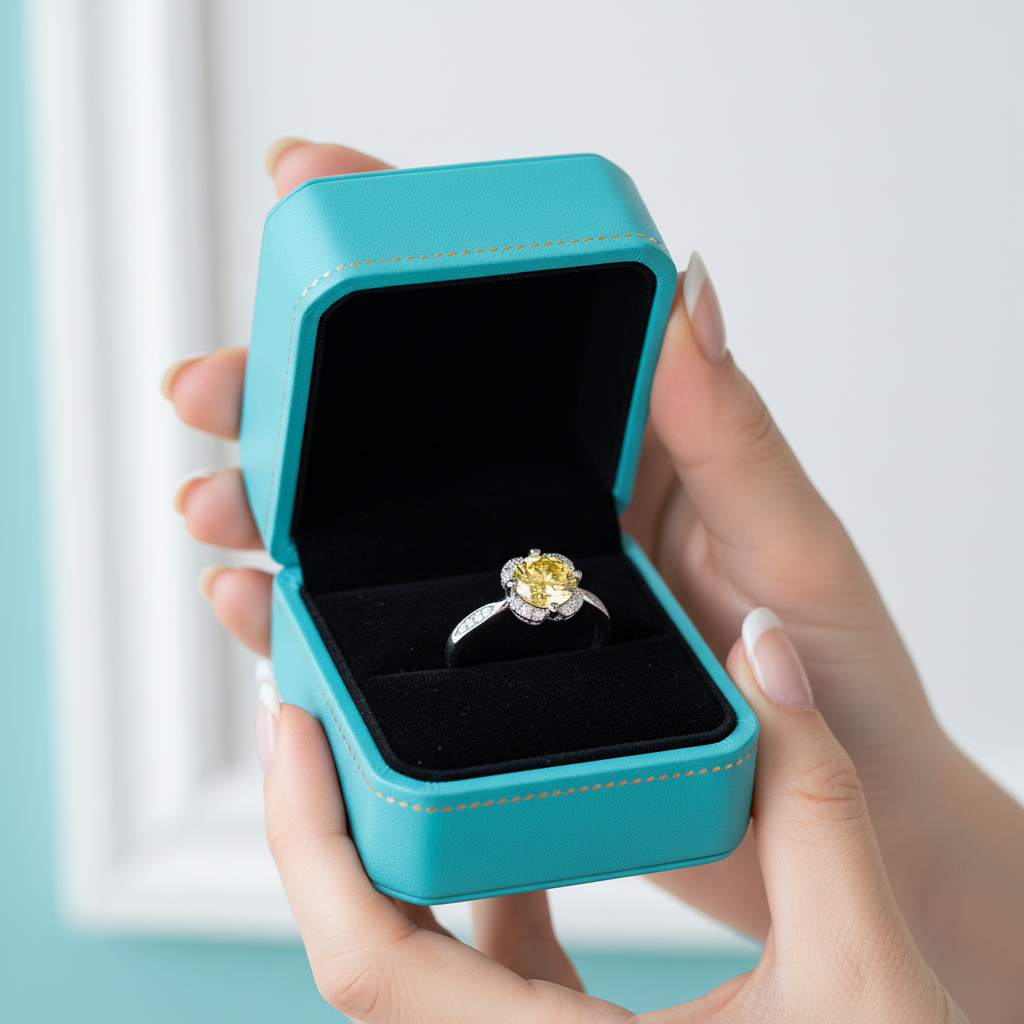 1.0 Ct Topaz and Citrine Round Cut Birthstone Engagement Ring - Evani Naomi Jewelry