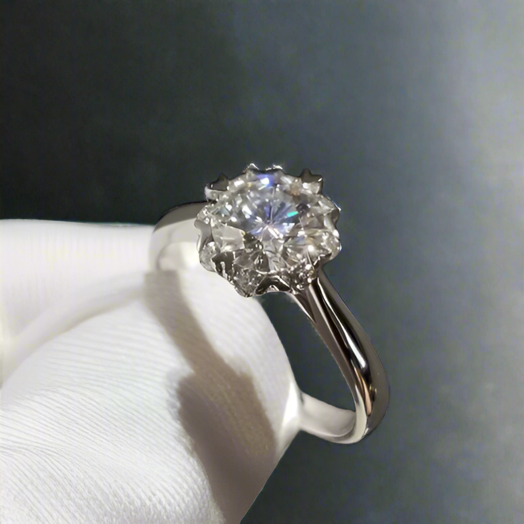 1.0 Ct Round Cut Diamond Engagement Ring with Heart Claws-Evani Jewelry