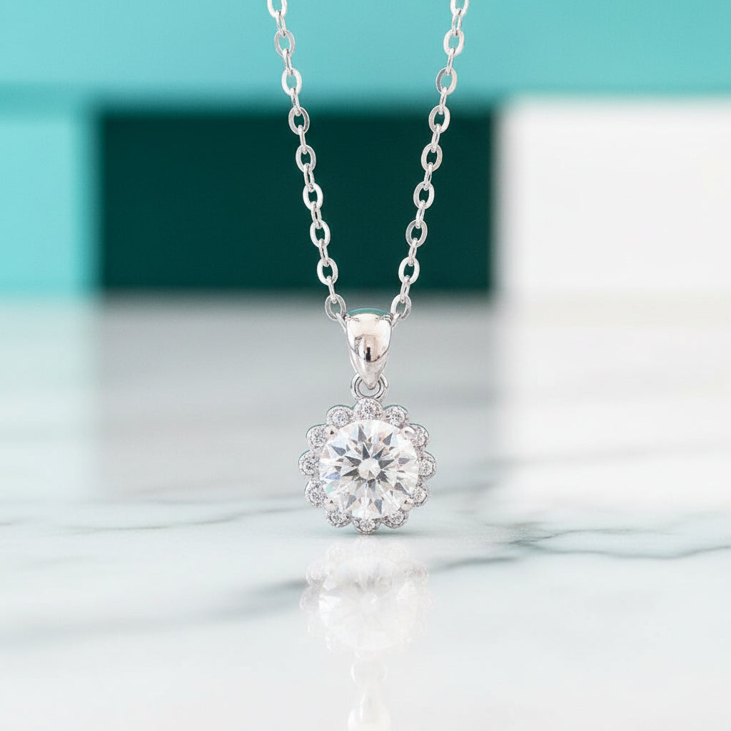 1.0 Ct Round Cut Diamond Flower Bud Pendant Necklace-Evani Jewelry