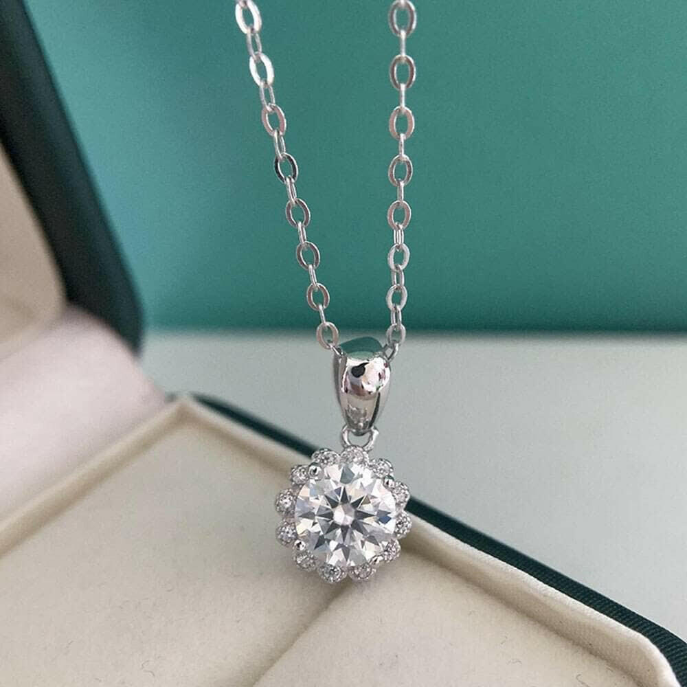 1.0 Ct Round Cut Diamond Flower Bud Pendant Necklace-Evani Naomi Jewelry