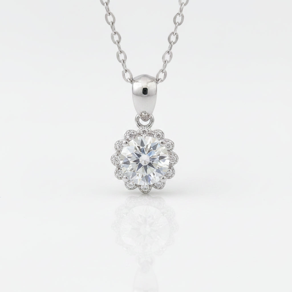 1.0 Ct Round Cut Diamond Flower Bud Pendant Necklace-Evani Jewelry