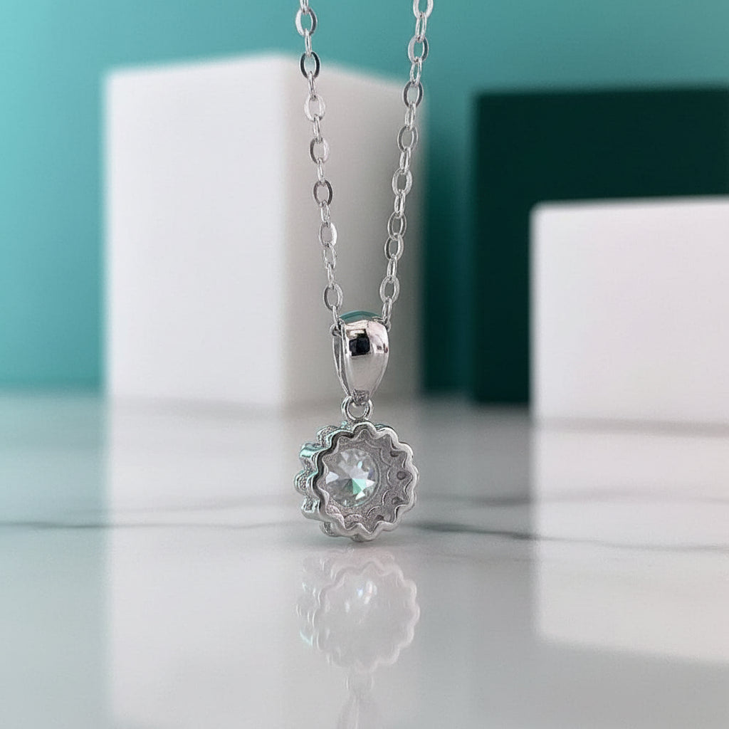 1.0 Ct Round Cut Diamond Flower Bud Pendant Necklace-Evani Jewelry