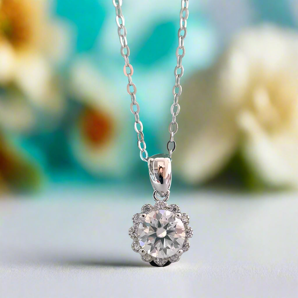 1.0 Ct Round Cut Diamond Flower Bud Pendant Necklace-Evani Naomi Jewelry