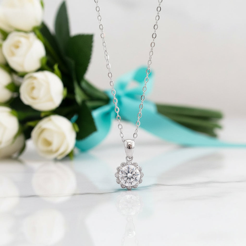 1.0 Ct Round Cut Diamond Flower Bud Pendant Necklace-Evani Jewelry