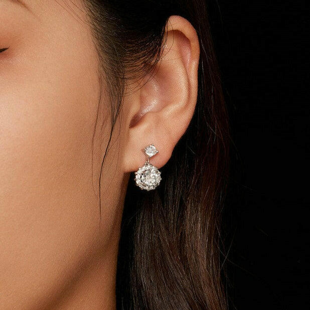1.0 Ct Round Cut Diamond Flower Drop Earrings-Evani Naomi Jewelry