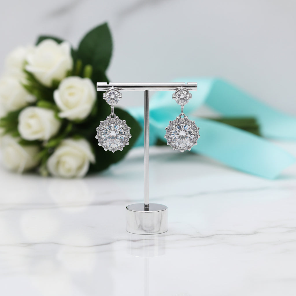 1.0 Ct Round Cut Diamond Flower Drop Earrings-Evani Jewelry
