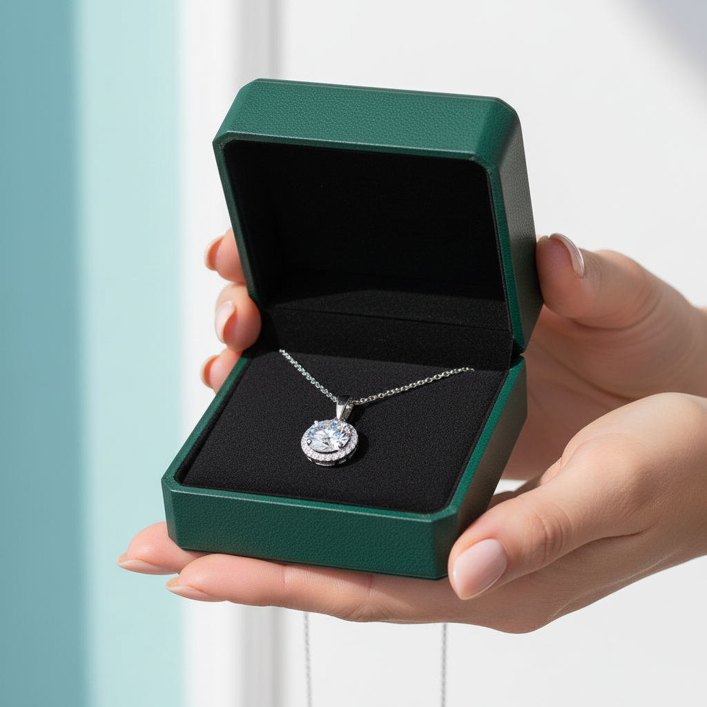 1.0 Ct Round Cut Diamond Option Halo Clavicle Chain Necklace