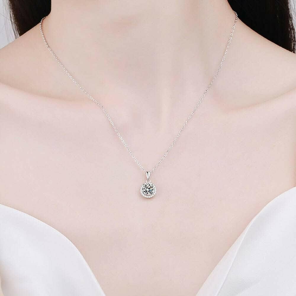 1.0 Ct Round Cut Diamond Halo Clavicle Chain Necklace-Evani Naomi Jewelry