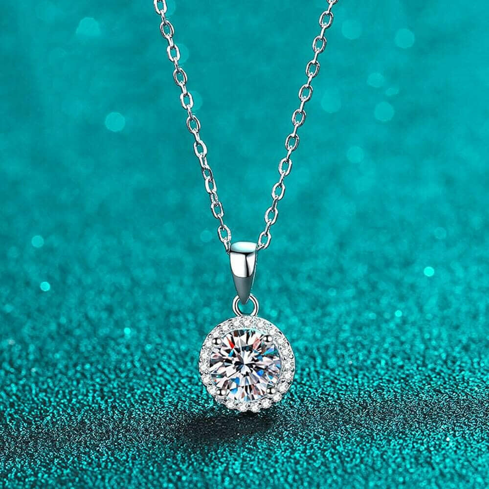 1.0 Ct Round Cut Diamond Halo Clavicle Chain Necklace-Evani Naomi Jewelry