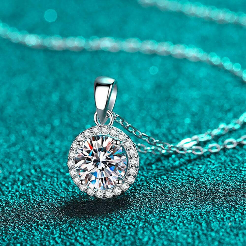 1.0 Ct Round Cut Diamond Halo Clavicle Chain Necklace-Evani Naomi Jewelry