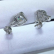 1.0 Ct Round Cut Diamond Halo Drop Earrings-Evani Naomi Jewelry