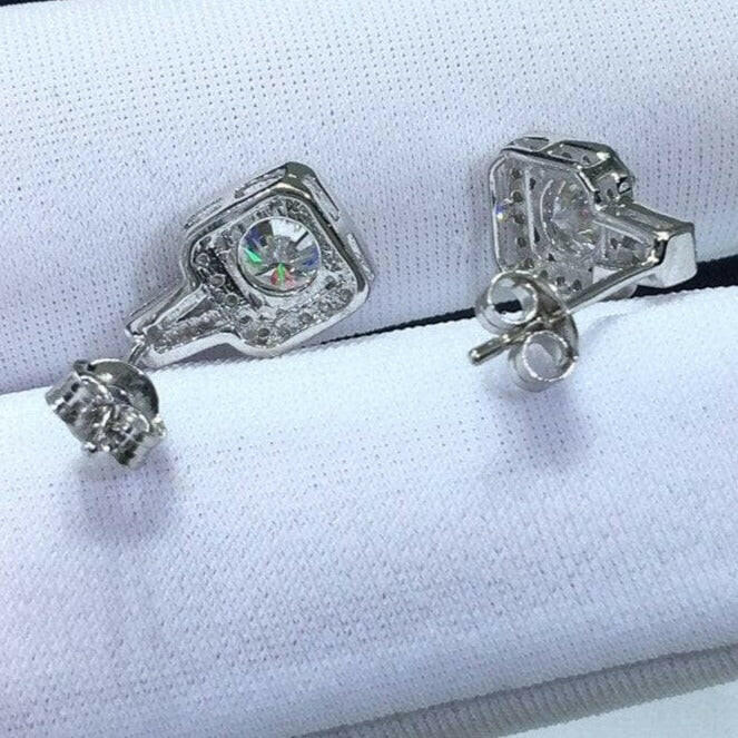1.0 Ct Round Cut Diamond Halo Drop Earrings-Evani Naomi Jewelry