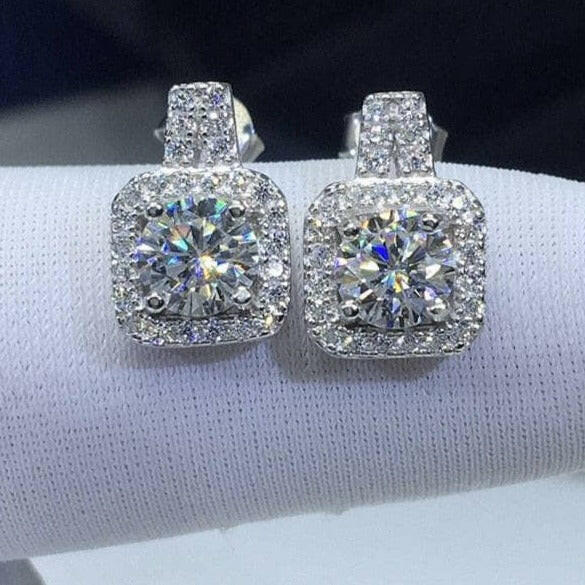 1.0 Ct Round Cut Diamond Halo Drop Earrings-Evani Naomi Jewelry